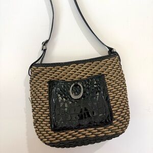 Brighton Black and Brown Woven Shoulder Bucket Bag